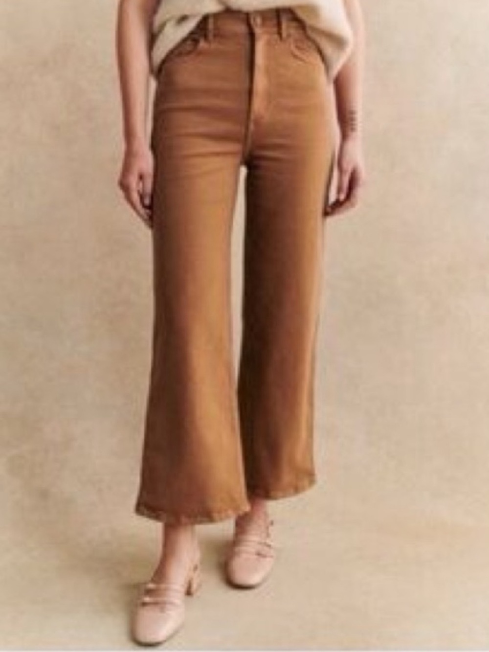 Sézane High-Rise Wide Leg Jeans Coffee Brown Stretch Denim-36/US 4